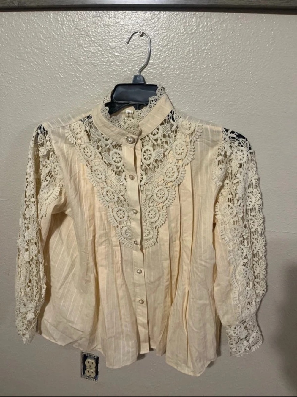 Lace Yoke Cream Women’s Button-Up Top